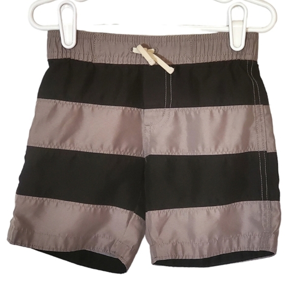 K1187 * Baby Gap Boys Wide Striped Swin Trunks Skull Black Gray Size 18-24M - Picture 1 of 7